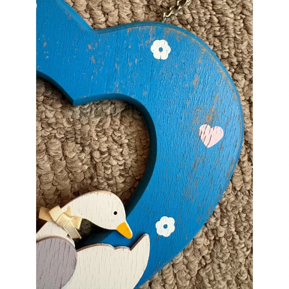 Vintage Wooden Welcome goose Sign Blue Heart Geese Country Cottage Wall Decor